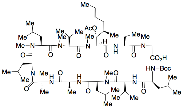 Des(N-Methyl-leucyl), N-tertButyloxycarbonyl-leucyl Cyclosporin A seco(MeGly-MeLeu) Carboxylic Acid