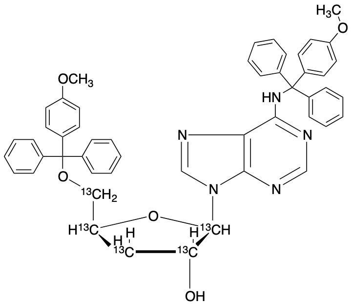 3'-​Deoxy-​N-​[(4-​methoxyphenyl)​diphenylmethyl]​-​5'-​O-​[(4-​methoxyphenyl)​diphenylmethyl]​adenosine-13C5